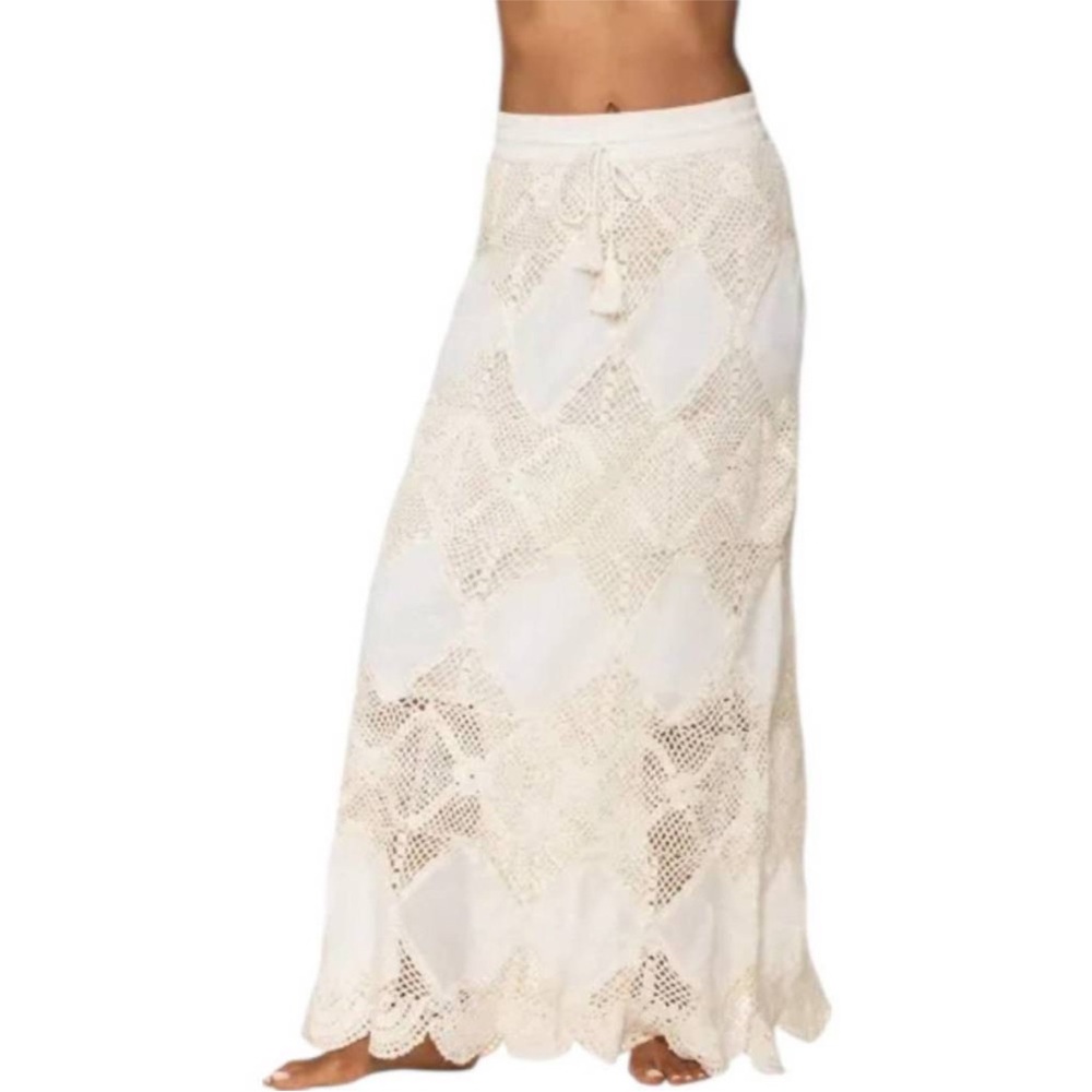 Helen Jon Ivory Crochet Lace Maxi Skirt Boho Beach Cover Up Cotton Size L